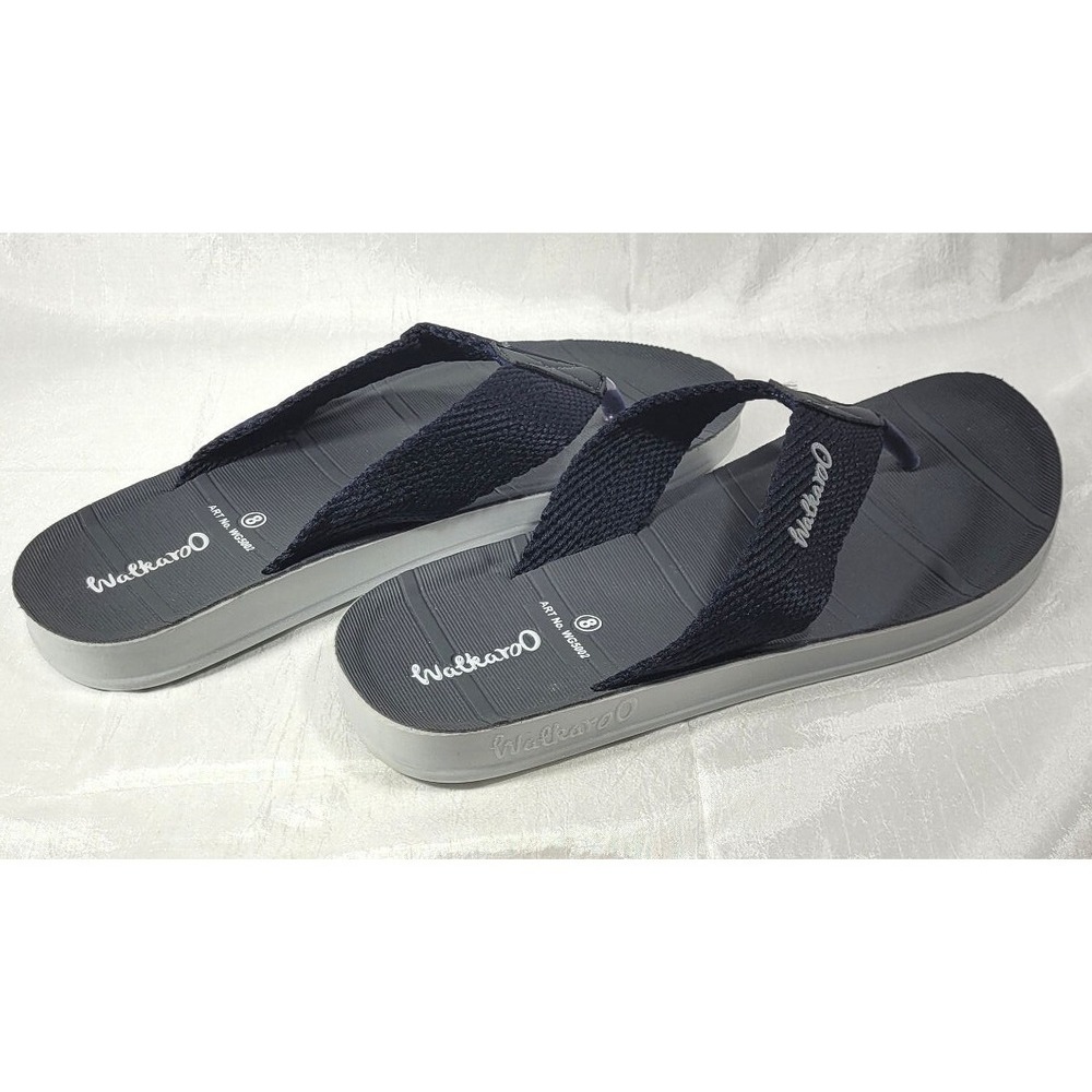 Walkaroo Made in India Men's V-Strap WG5002 Thongs Sandals - Black/Blue - Sz 8